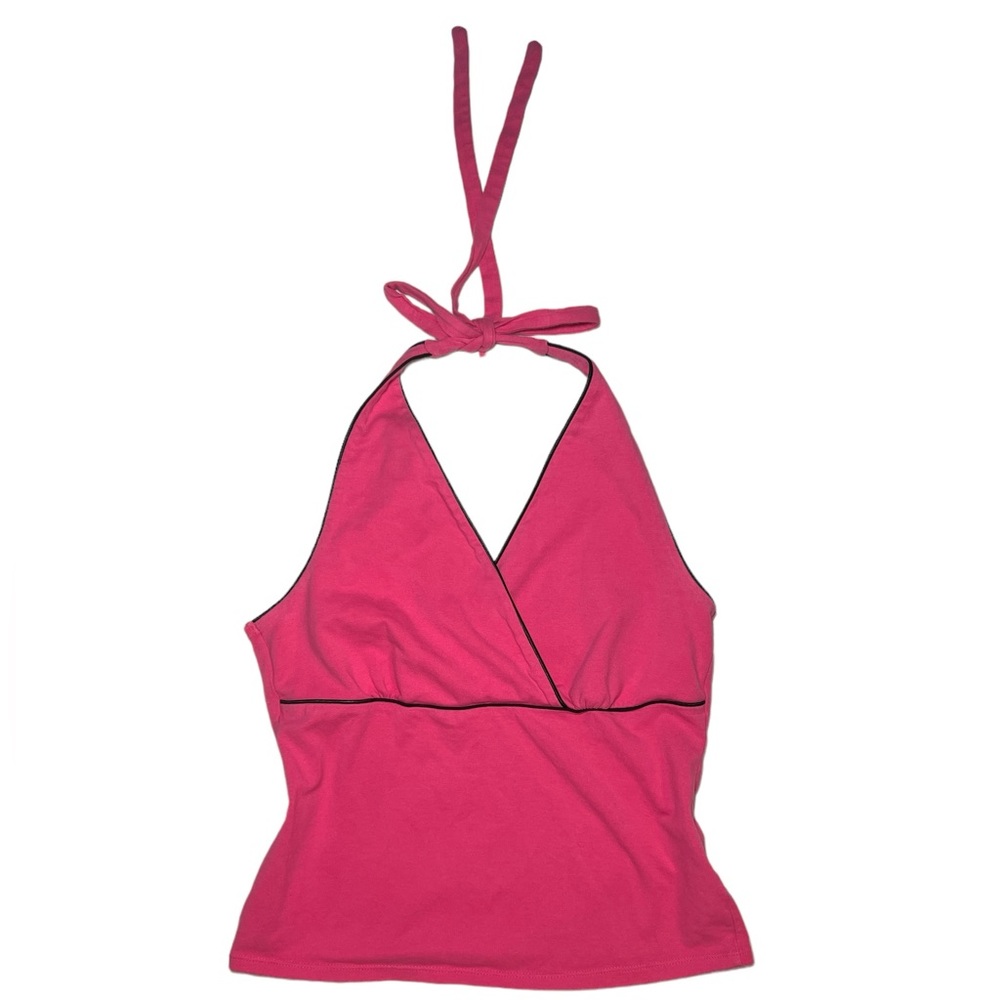 Hot pink V neck haltered top